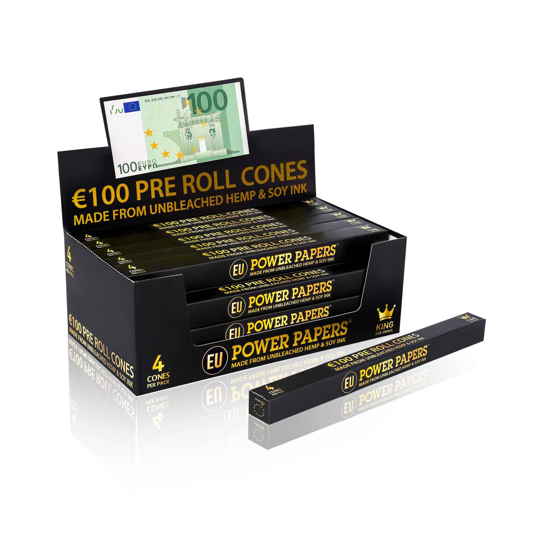 Power Papers 100 EURO - King Size Cones - Prerolled Joints - 4 Stück