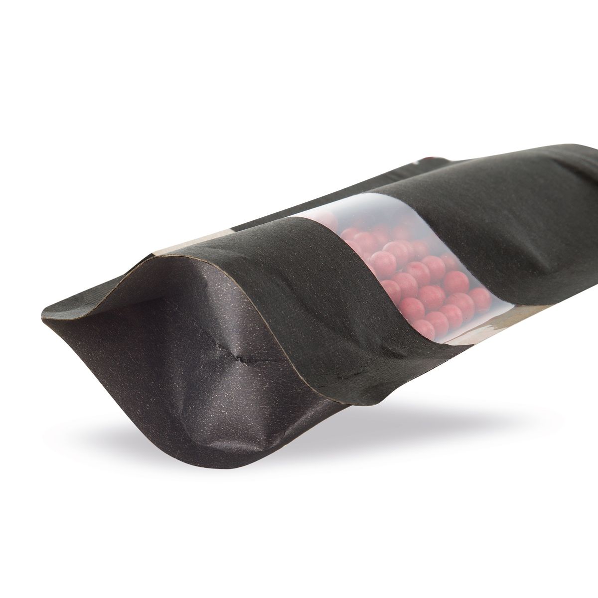 Standbodenbeutel Kraftpapier mit Sichtfenster Schwarz 110 x 185mm  100Stk.