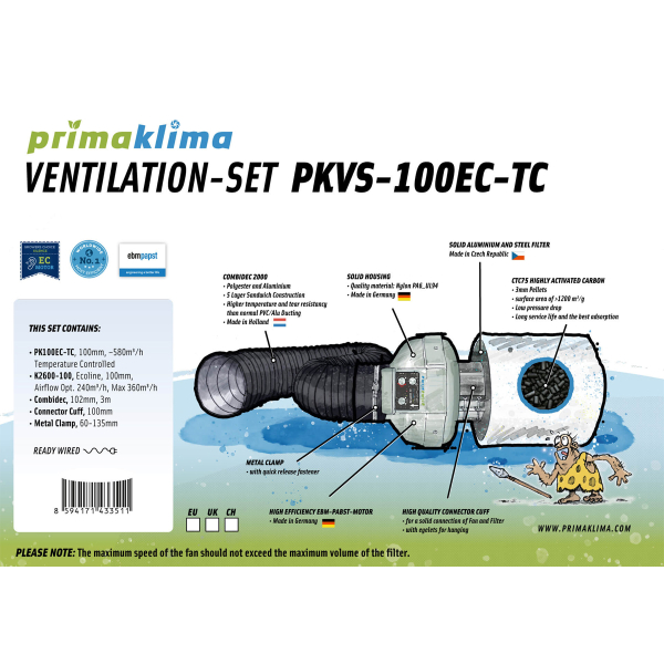 Prima Klima Ventilation Set Temp. controlled 100 360 m³/h.
